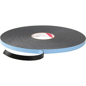 Black PE Foam Tape 108' roll 1/16" x 1/2" w/Blue Polyliner