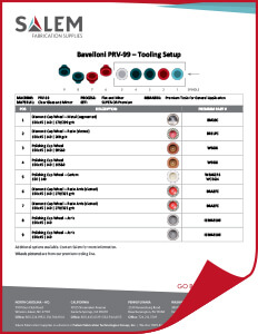 Suggested tooling setups for Bavelloni PRV 99 machines.