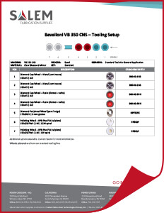 Suggested tooling setups for Bavelloni VB 350 CNS machines.