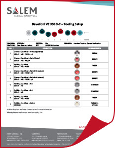 Suggested tooling setups for Bavelloni VE 350 9-C machines.