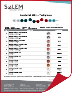 Suggested tooling setups for Bavelloni VE 500 11 machines.