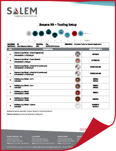 Suggested tooling setups for Besana R9 machines.