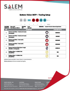 Suggested tooling setups for Bottero Vision 907P machines.