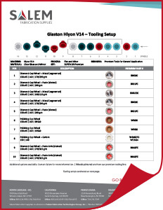 Suggested tooling setups for Glaston Hiyon V14 machines.