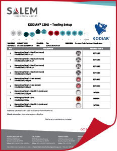 Suggested tooling setups for KODIAK 10 machines.