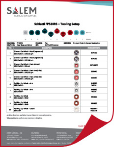 Suggested tooling setups for Schiatti FPS20RS machines.