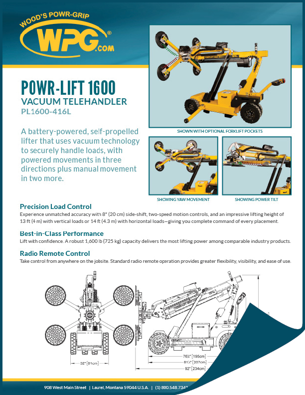Wood's Powr-Grip Powr Lifter 1600 sales sheet